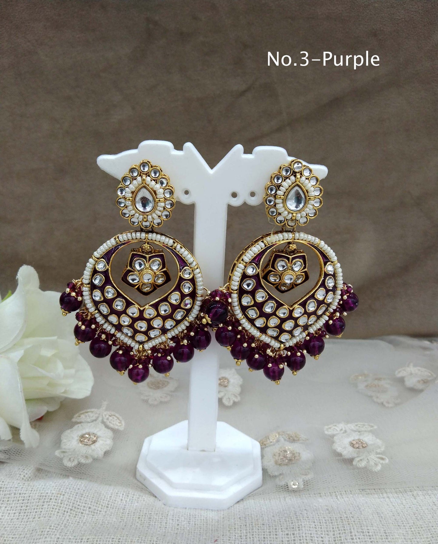 Indian Kundan Earrings Jewelery/Kundan Earrings/ bollywood Earrings stand Set