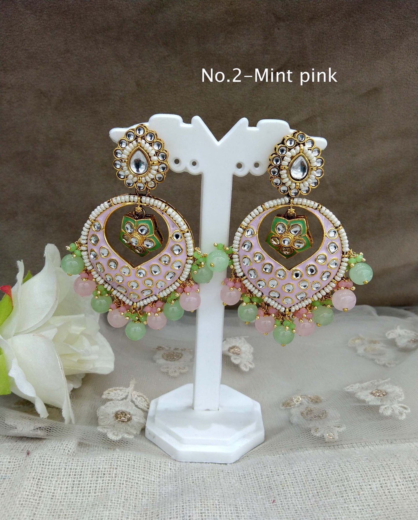 Indian Kundan Earrings Jewelery/Kundan Earrings/ bollywood Earrings stand Set