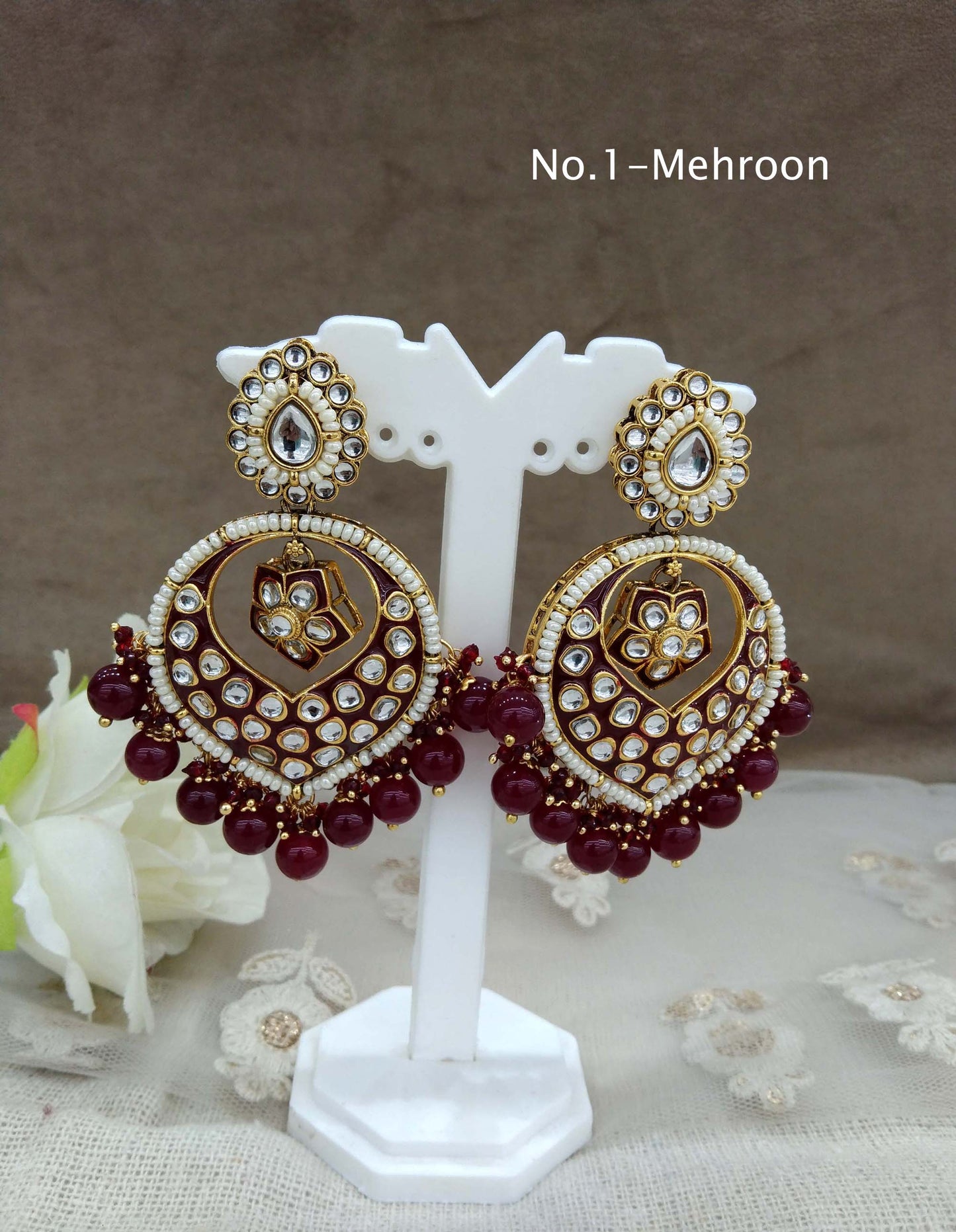 Indian Kundan Earrings Jewelery/Kundan Earrings/ bollywood Earrings stand Set