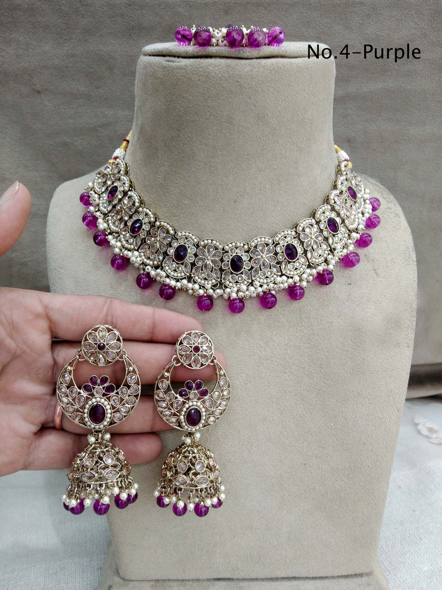 Indian Jewellery Necklace Set /Indian Antique gold purple necklace set/Bridesmaid keeps Jewellery/Indian jewellery Set