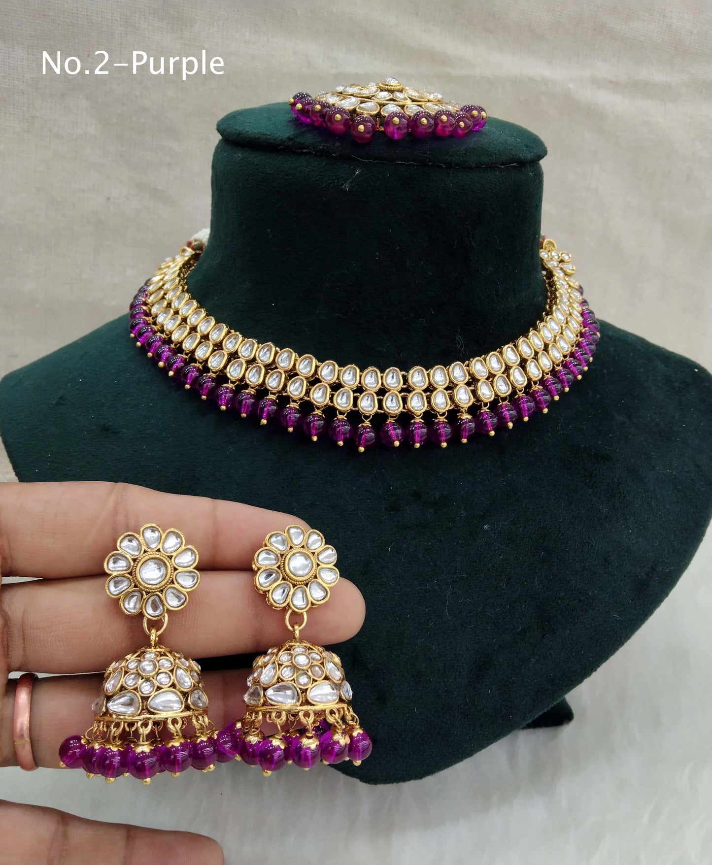 Kundan necklace Jewellery Set/ Gold purple kundan Indian jewellery kundan boxes sets