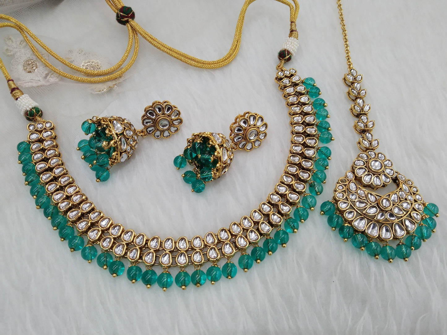 Gold Kundan Necklace Jewellery Set/ Gold rama green kundan Indian jewellery kundan boxes sets