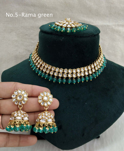 Gold Kundan Necklace Jewellery Set/ Gold rama green kundan Indian jewellery kundan boxes sets