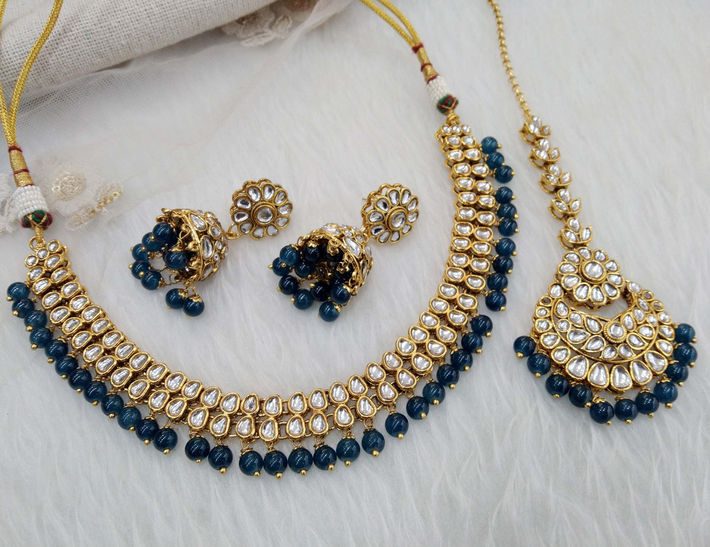 Blue Kundan Necklace Set/ Gold blue kundan Indian jewellery kundan boxes sets