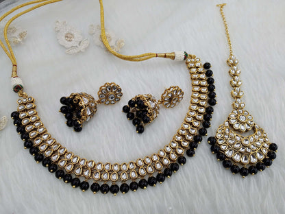 Kundan Necklace Jewellery Set/ Gold black kundan Indian jewellery kundan boxes sets