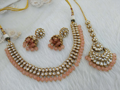 Kundan Necklace Jewellery Set/ Gold peach kundan Indian jewellery kundan boxes sets