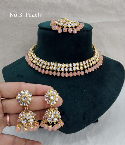 Kundan Necklace Jewellery Set/ Gold peach kundan Indian jewellery kundan boxes sets