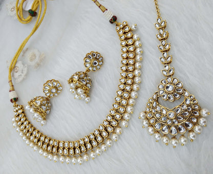 Ivory Gold Kundan necklace Set/ Gold white kundan Indian jewellery kundan boxes sets