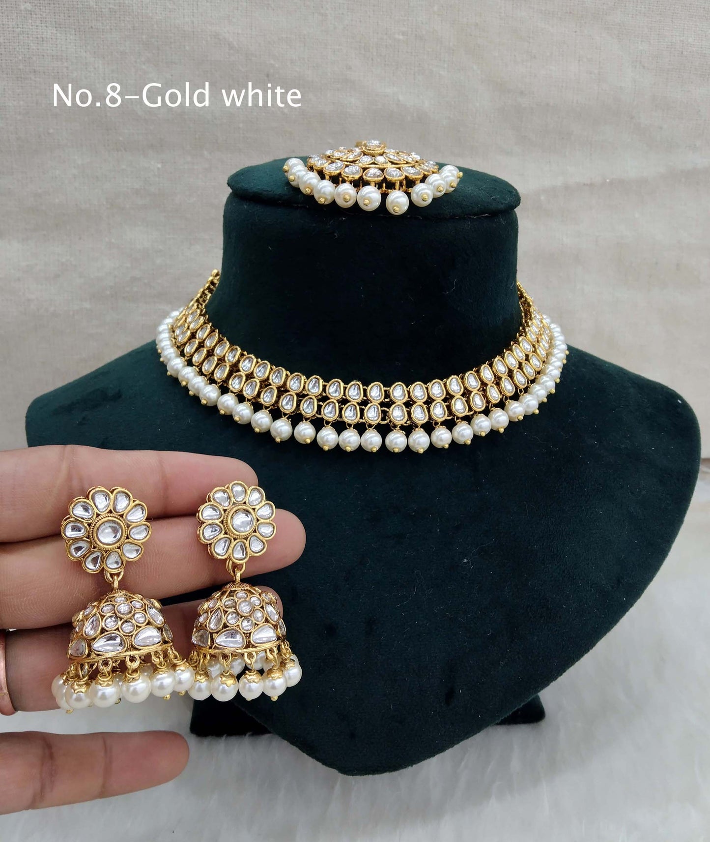 Ivory Gold Kundan necklace Set/ Gold white kundan Indian jewellery kundan boxes sets