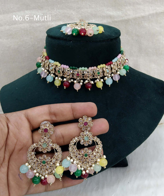 Antique Gold Choker Set/ dark gold multicolor  choker Indian host Jewellery