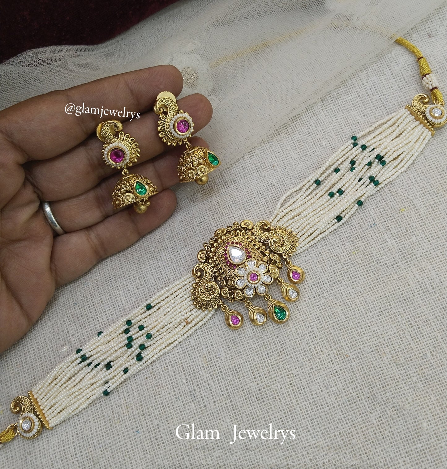 Gold Choker Jewellery Set/ gold polki kundan choker Indian host Jewellery