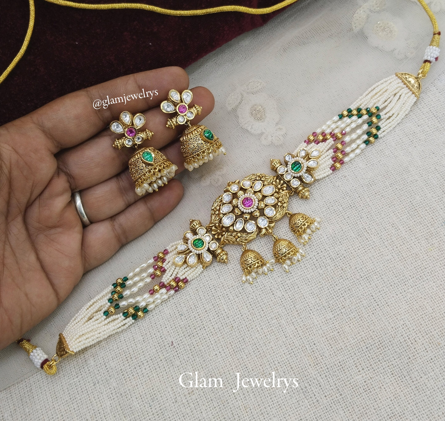 Gold Choker Jewellery Set/ gold polki kundan choker Indian host Jewellery