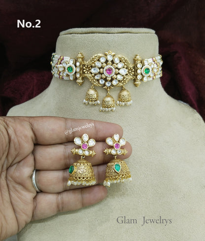 Gold Choker Jewellery Set/ gold polki kundan choker Indian host Jewellery