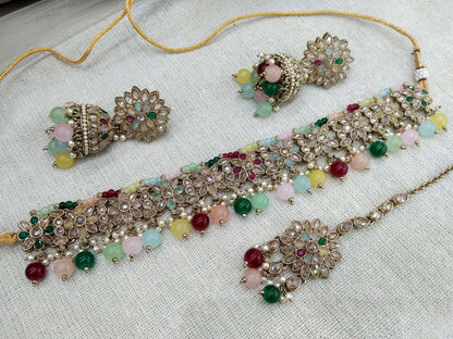 Antique Gold Jewellery Choker Set /Antique gold finish multicolor Jewellery area set