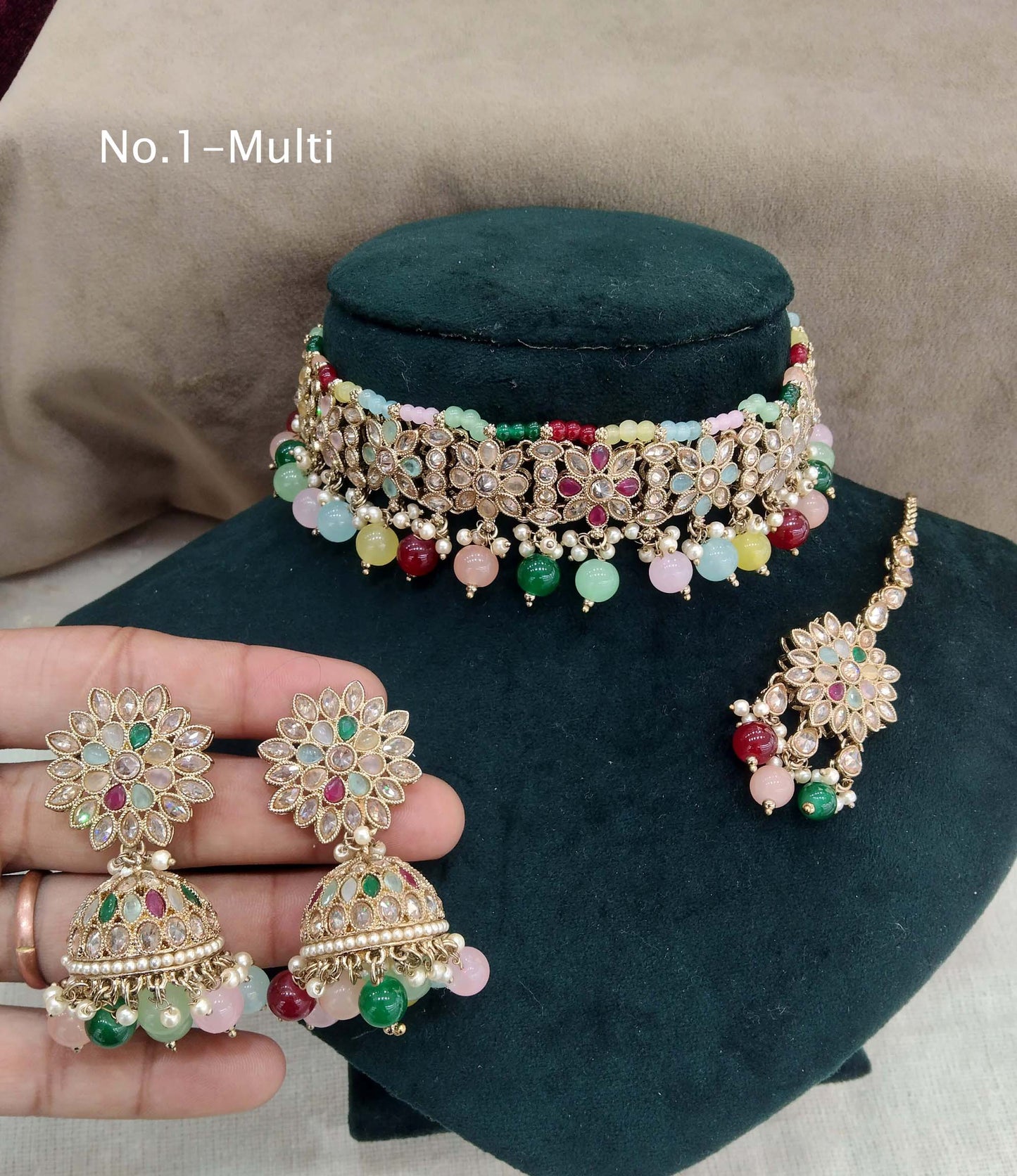 Antique Gold Jewellery Choker Set /Antique gold finish multicolor Jewellery area set