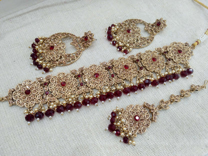 Antique Gold Jewellery Choker Set /Antique mehroon finish Jewellery foji set