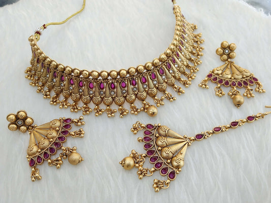 Choker Set Polki indian Jewellery choker Set/ Bollywood Style Gold Finish South Indian right bridal Jewellery