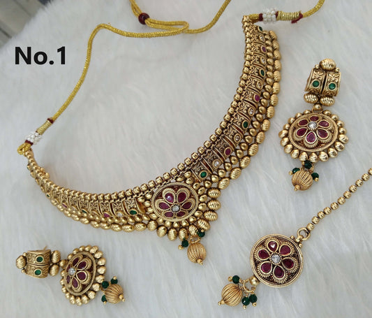 Choker set Polki indian Jewelry Jewellery choker Set/ Bollywood Style Gold Finish South Indian beams bridal Jewelry