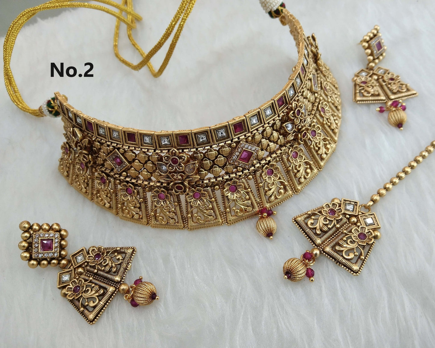 Choker Set Polki indian Jewellery choker Set/ Bollywood Style Gold Finish South Indian beams bridal Jewellery