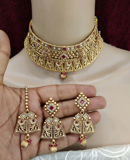 Choker Set Polki indian Jewellery choker Set/ Bollywood Style Gold Finish South Indian beams bridal Jewellery