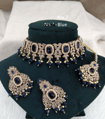 Indian jewellery choker set necklace/dark gold blue choker Jewellery set /Indian choker creek set