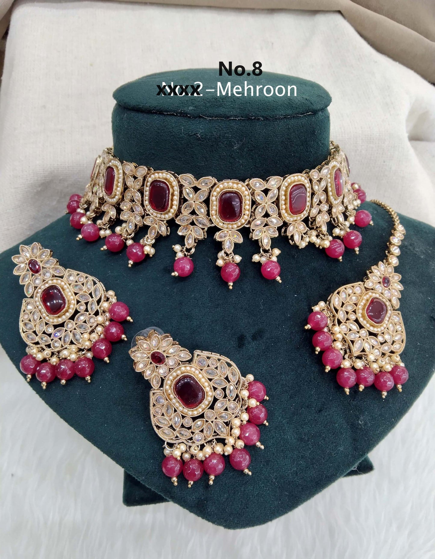 Indian jewellery choker set necklace/dark gold mehroon choker Jewellery set /Indian choker creek set