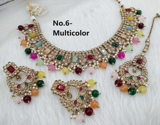 Indian Jewellery/ necklace Set/ Dark gold multicolor Indian Jewellery Set /Reshma Bridesmaid jewellery sets