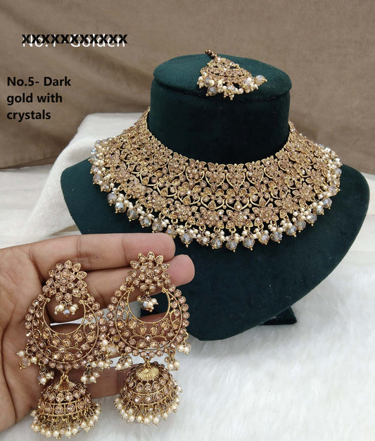 Indian Jewellery Antique Gold Crystal Beads Necklace Set/ Indian Bridal astin Jewellery Online