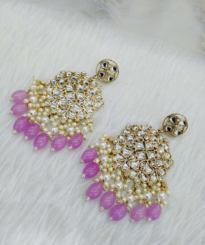 Indian Kundan Earrings Jewellery/Kundan Earrings/ multicolor, gold white, lavender topics Earrings Set