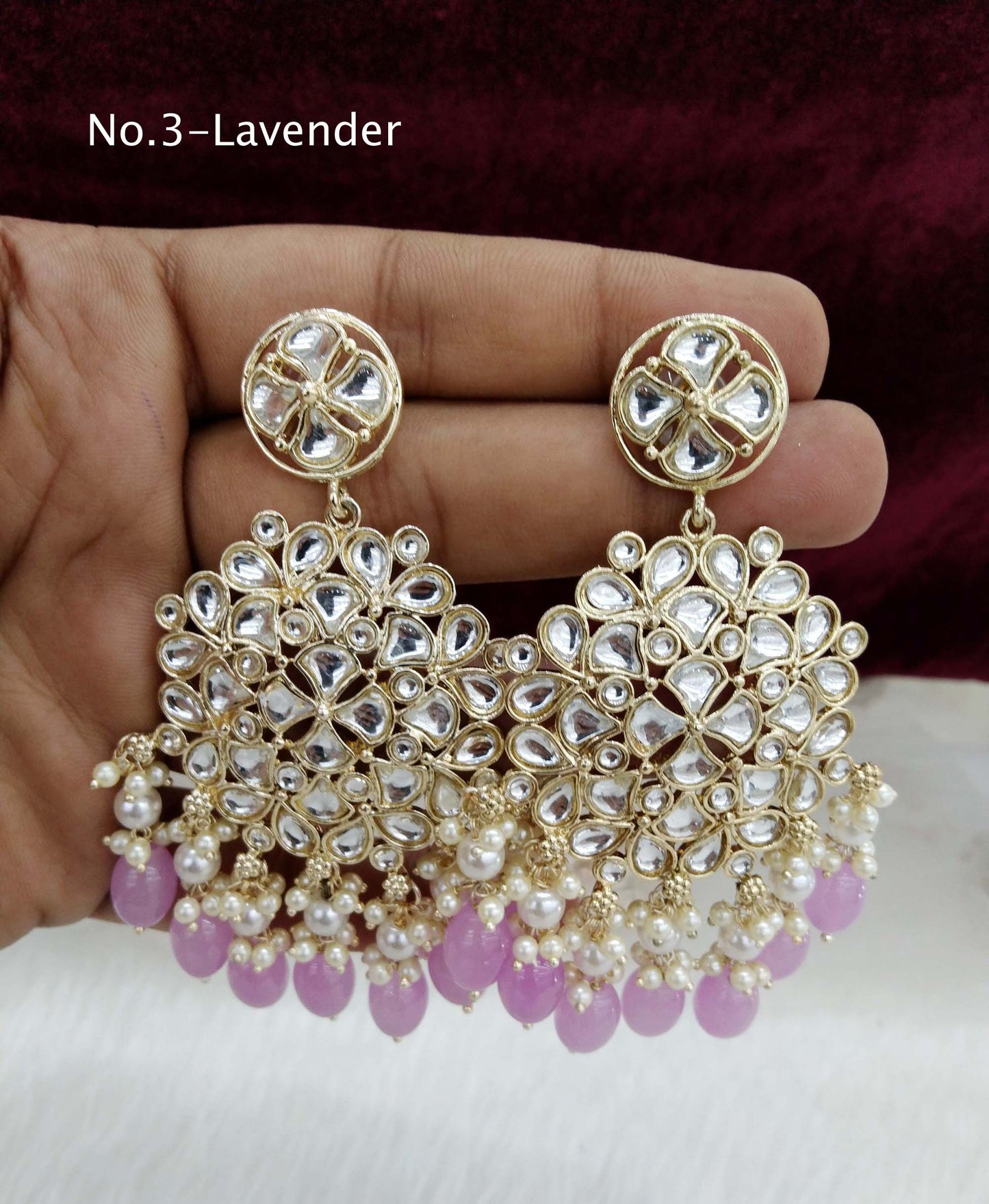 Indian Kundan Earrings Jewellery/Kundan Earrings/ multicolor, gold white, lavender topics Earrings Set