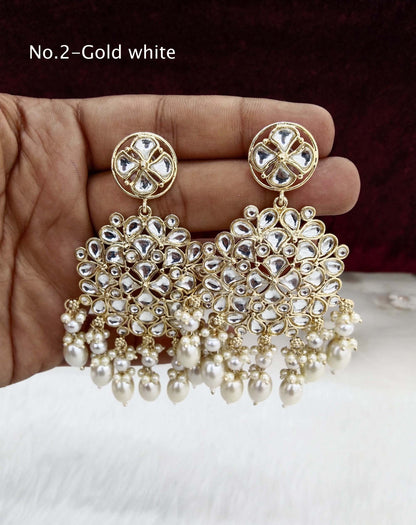 Indian Kundan Earrings Jewellery/Kundan Earrings/ multicolor, gold white, lavender topics Earrings Set