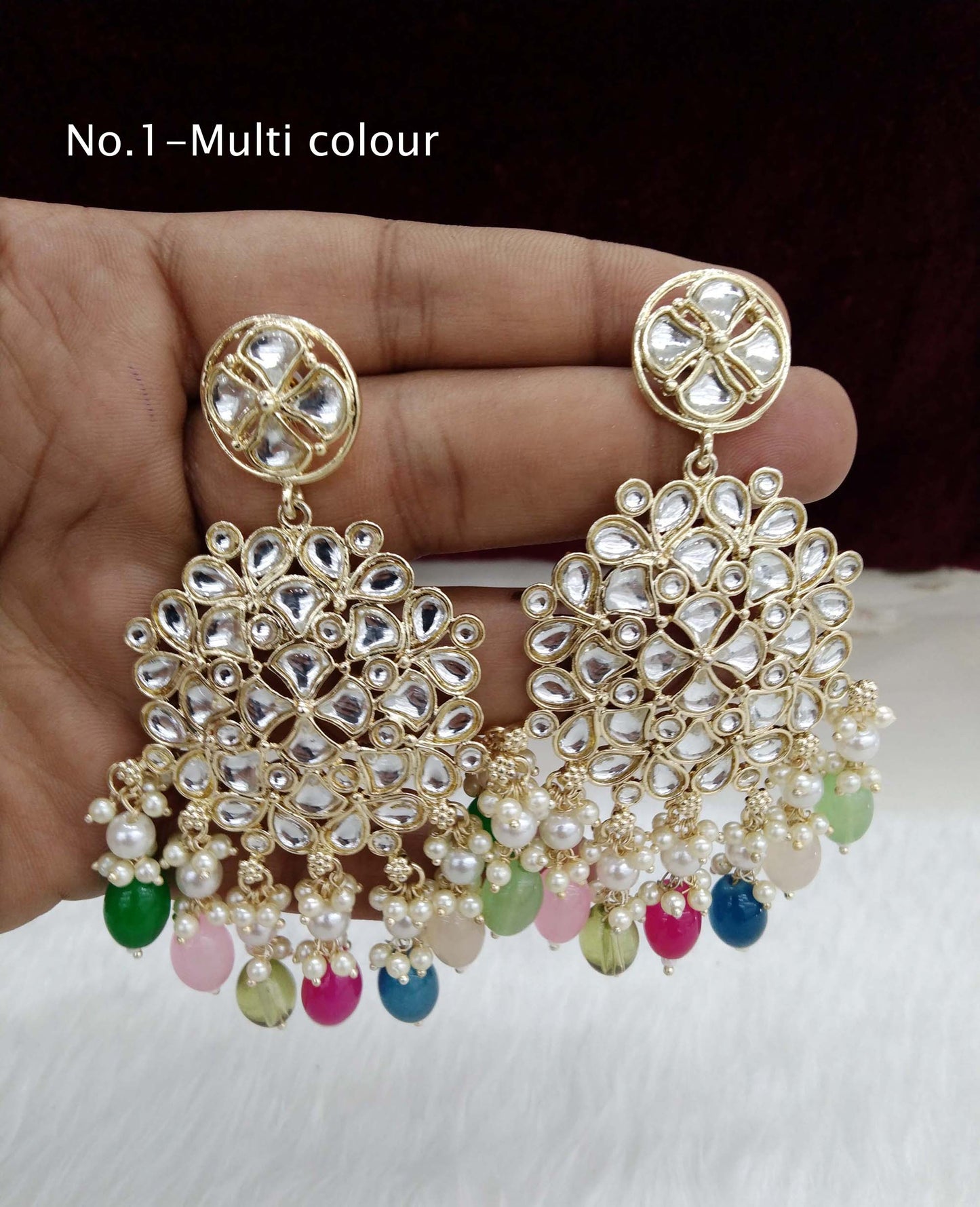 Indian Kundan Earrings Jewellery/Kundan Earrings/ multicolor, gold white, lavender topics Earrings Set