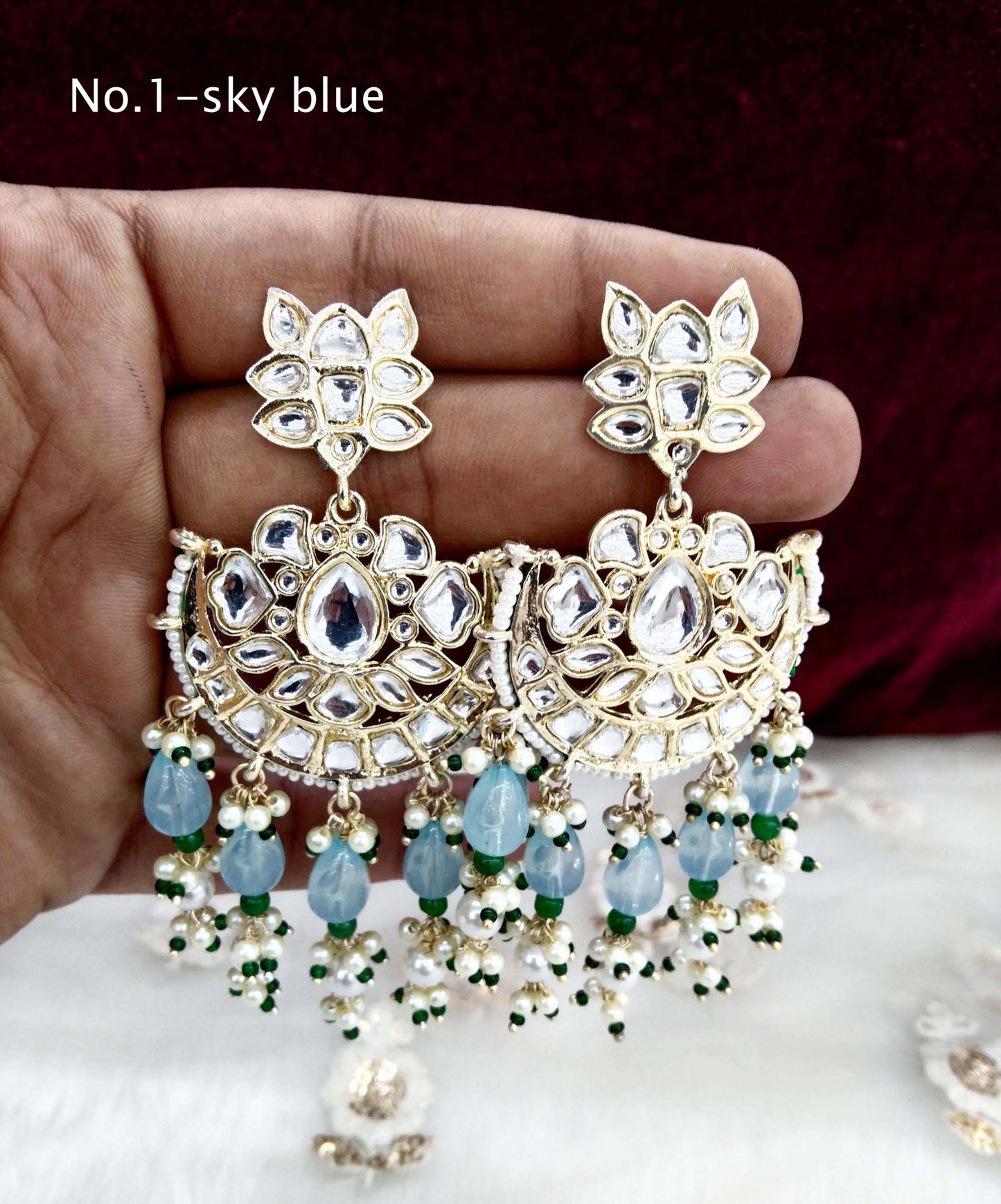 Indian Kundan Earrings Jewellery/ peach, black,sky blue, gold white, green, lavender refresh Earrings Set