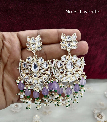 Indian Kundan Earrings Jewellery/ peach, black,sky blue, gold white, green, lavender refresh Earrings Set