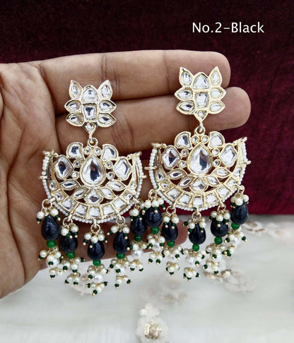 Indian Kundan Earrings Jewellery/ peach, black,sky blue, gold white, green, lavender refresh Earrings Set