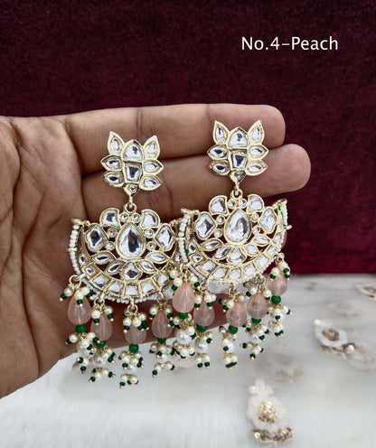 Indian Kundan Earrings Jewellery/ peach, black,sky blue, gold white, green, lavender refresh Earrings Set