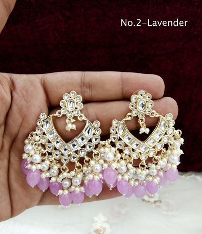 Indian Kundan Earrings Jewellery/ Gold  multicolor, Pastel green, pink, Mehndi, dark blue, Purple, Peach lavender learn Earrings Set