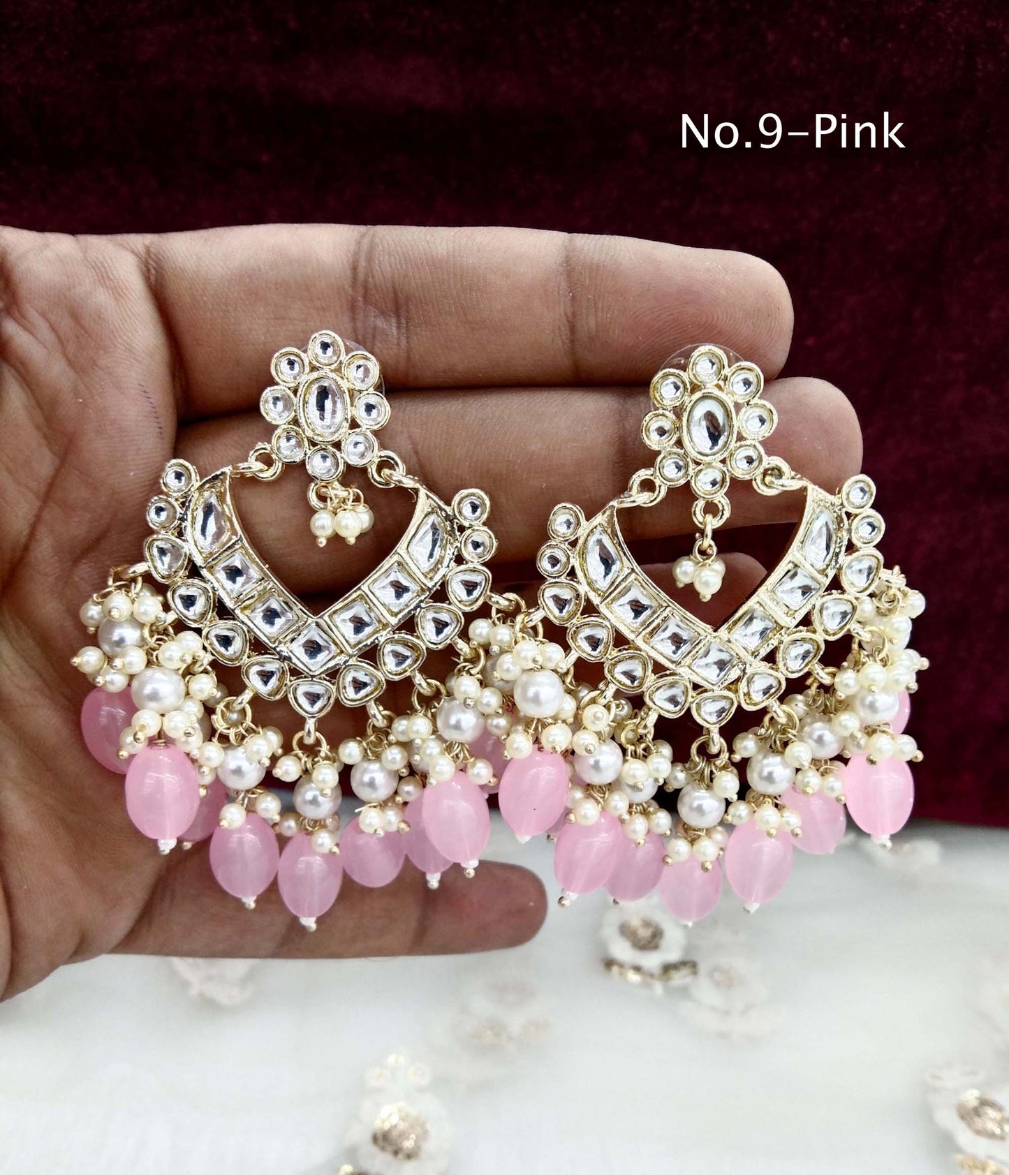 Indian Kundan Earrings Jewellery/ Gold  multicolor, Pastel green, pink, Mehndi, dark blue, Purple, Peach lavender learn Earrings Set