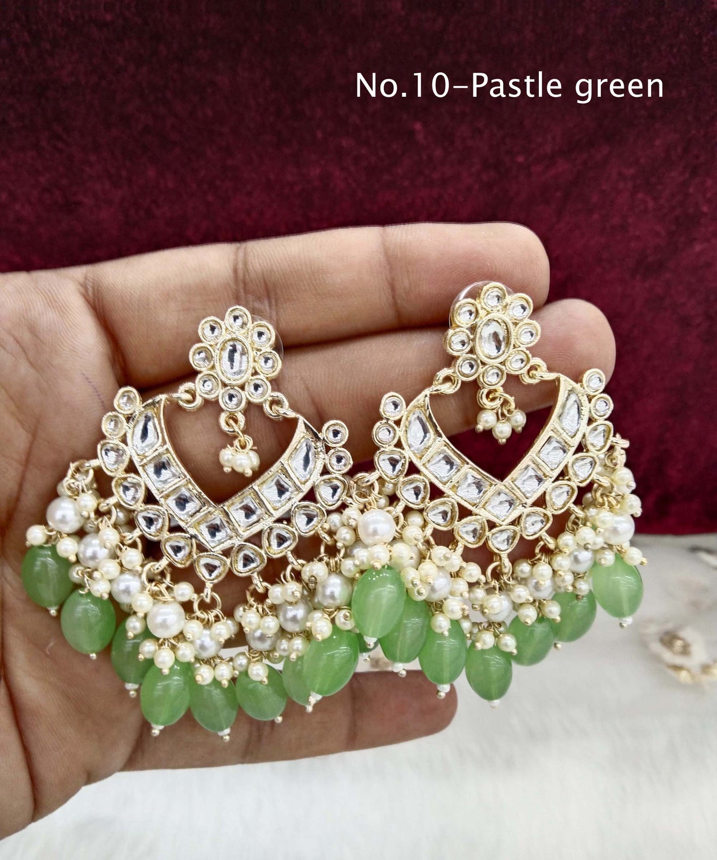 Indian Kundan Earrings Jewellery/ Gold  multicolor, Pastel green, pink, Mehndi, dark blue, Purple, Peach lavender learn Earrings Set