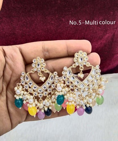 Indian Kundan Earrings Jewellery/ Gold  multicolor, Pastel green, pink, Mehndi, dark blue, Purple, Peach lavender learn Earrings Set