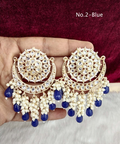 Indian Kundan Earrings Jewellery/ Gold mehroon, Blue, Gold white, Green, Purple, sky blue, multicolor, lavender, peach  Earrings admin Set