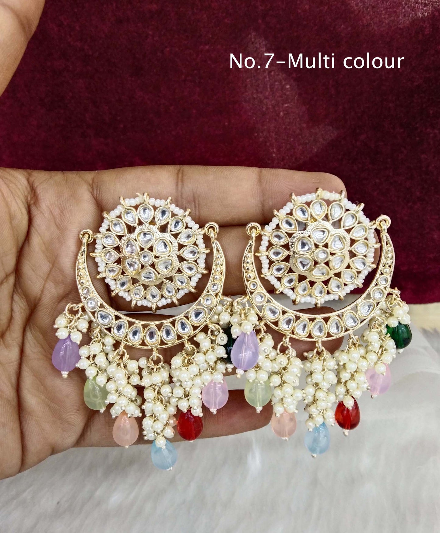 Indian Kundan Earrings Jewellery/ Gold mehroon, Blue, Gold white, Green, Purple, sky blue, multicolor, lavender, peach  Earrings admin Set