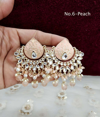 Indian Kundan chand balli Earrings Jewellery/ Gold  peach, mehndi, lavender, green, mehroon, gold white,pink, sky blue  Earrings  log Set