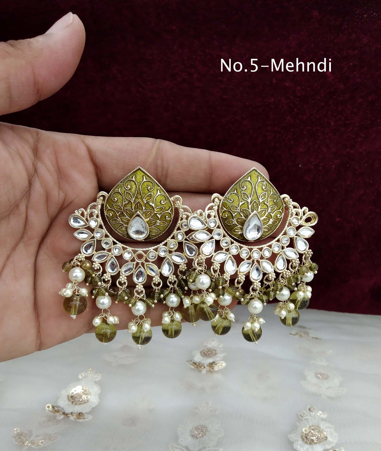 Indian Kundan chand balli Earrings Jewellery/ Gold  peach, mehndi, lavender, green, mehroon, gold white,pink, sky blue  Earrings  log Set