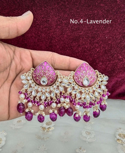 Indian Kundan chand balli Earrings Jewellery/ Gold  peach, mehndi, lavender, green, mehroon, gold white,pink, sky blue  Earrings  log Set