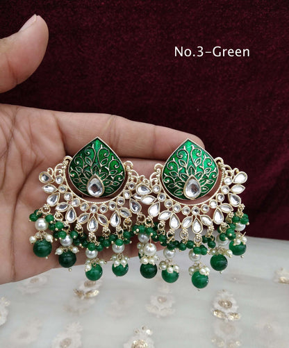 Indian Kundan chand balli Earrings Jewellery/ Gold  peach, mehndi, lavender, green, mehroon, gold white,pink, sky blue  Earrings  log Set