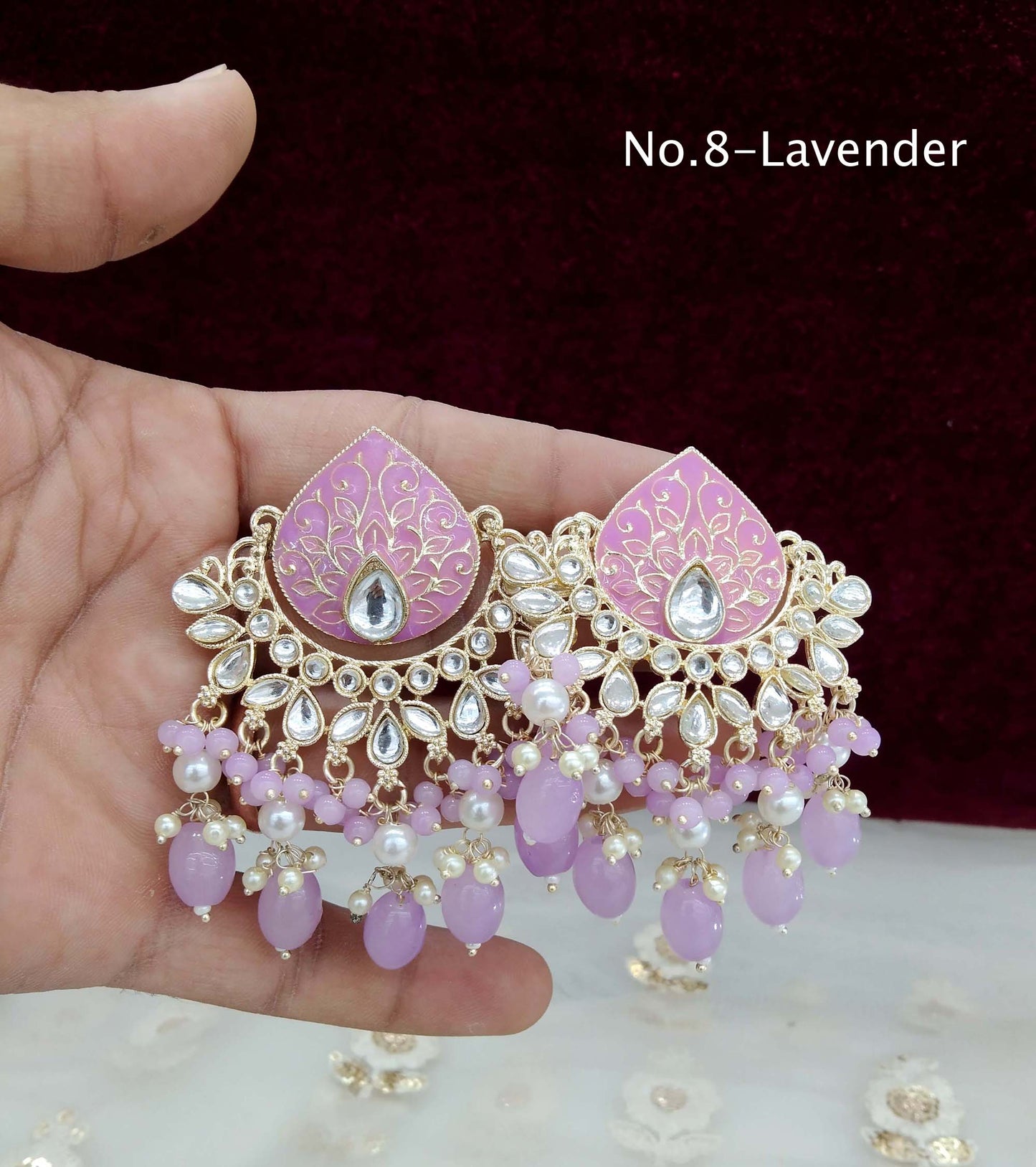 Indian Kundan chand balli Earrings Jewellery/ Gold  peach, mehndi, lavender, green, mehroon, gold white,pink, sky blue  Earrings  log Set