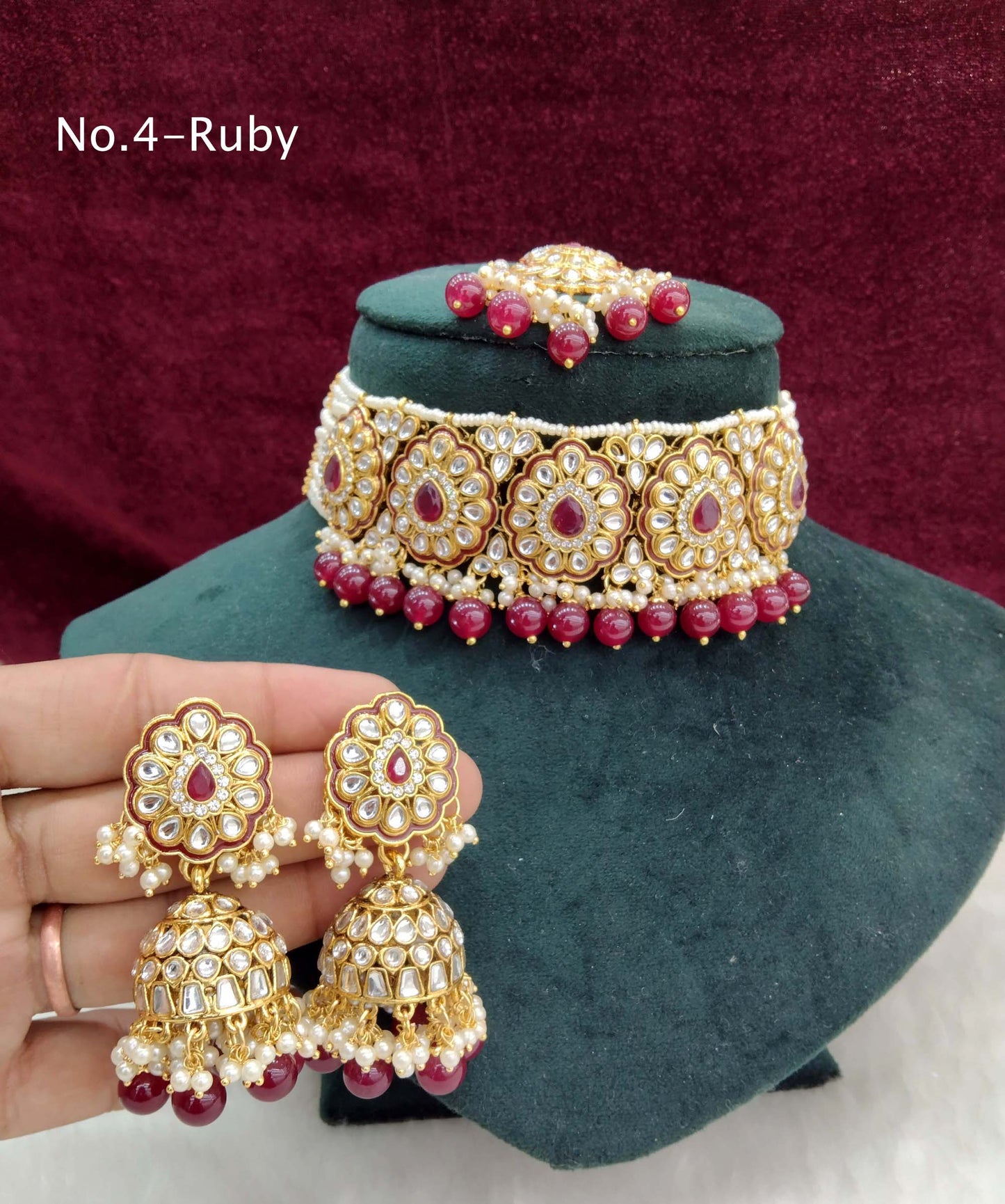 Indian  Jewellery Gold ruby Kundan choker Set/ kundan choker widely Set