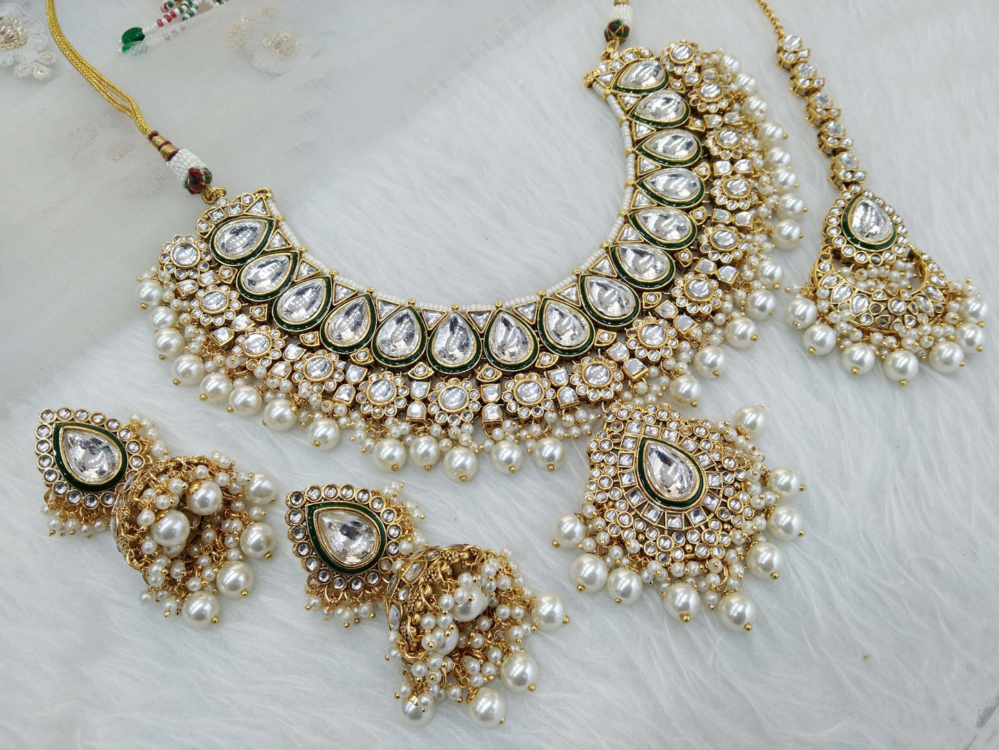 Ivory Gold Kundan necklace Set/ Gold white kundan  Indian jewellery kundan native sets