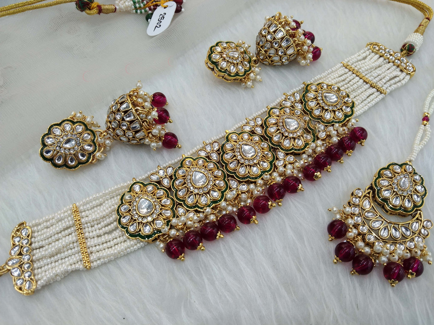 Indian  Jewellery Gold purple Kundan choker Set/ kundan choker widely Set